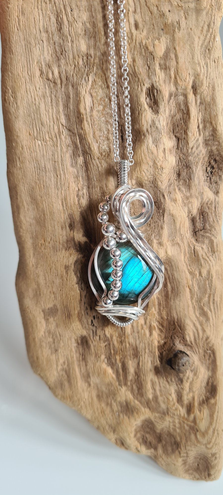 Natural Blue Labradorite & 925 Silver Necklace Pendant Gift Crystal Jewellery