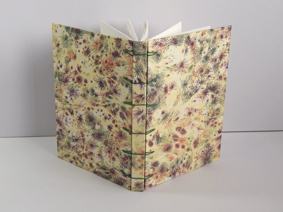 A6 "Coral" Marbled Journal. Secret Belgian Binding. Gifts for women, for geeks.