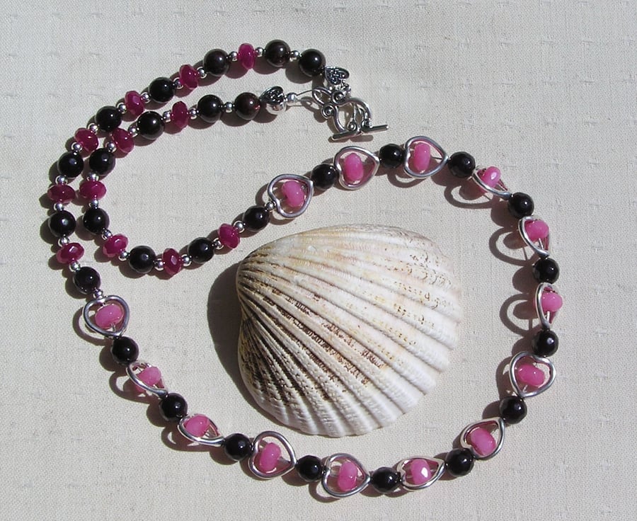 Pink Morganite, Red Garnet & Ruby Crystal Gemstone Beaded Statement