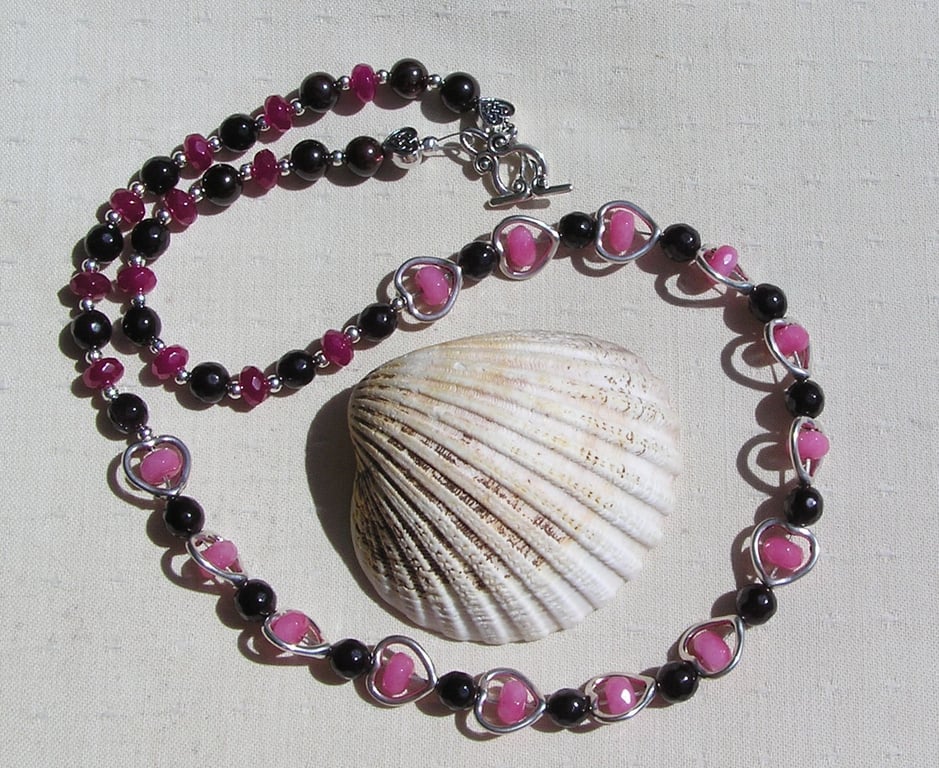 Pink Morganite, Red Garnet & Ruby Crystal Gemstone Beaded Statement