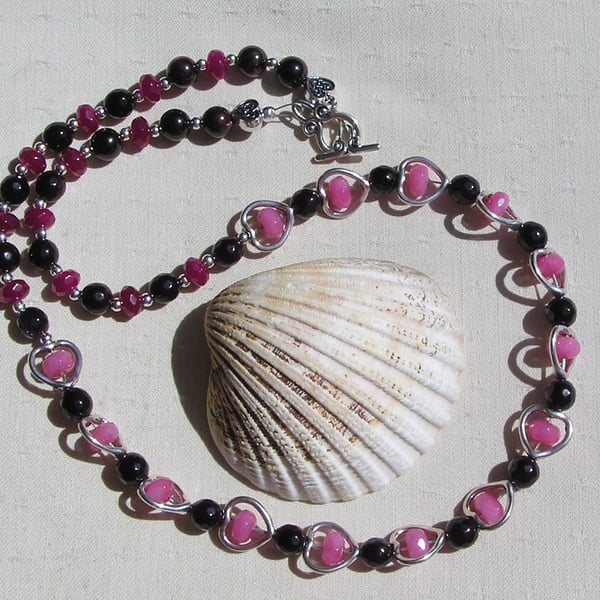 Pink Morganite, Red Garnet & Ruby Crystal Gemstone Beaded Statement