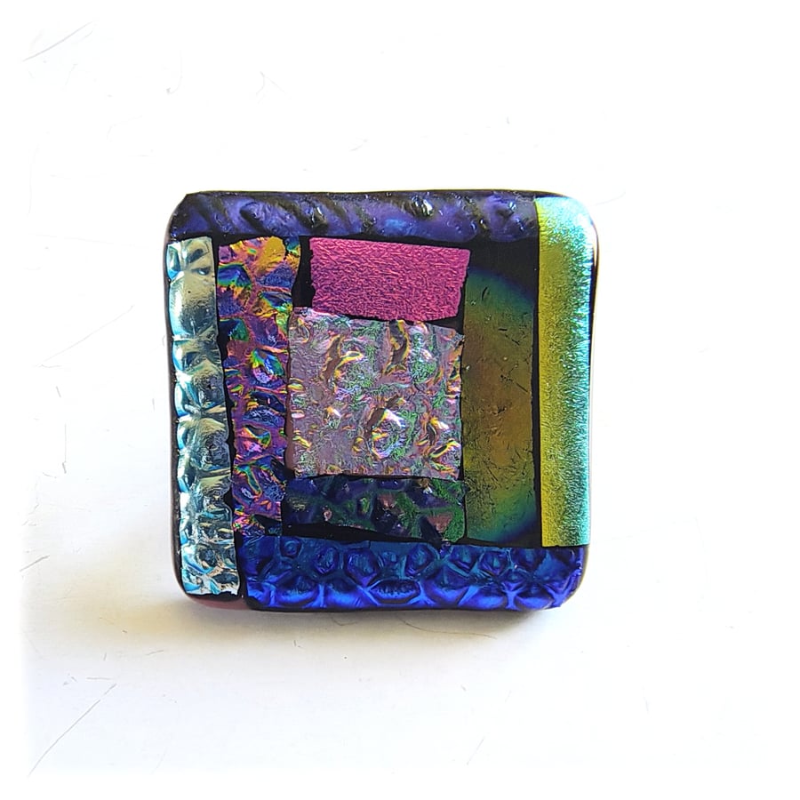 Dichroic L003 Luxury Fused Glass Patchwork Brooch Handmade 