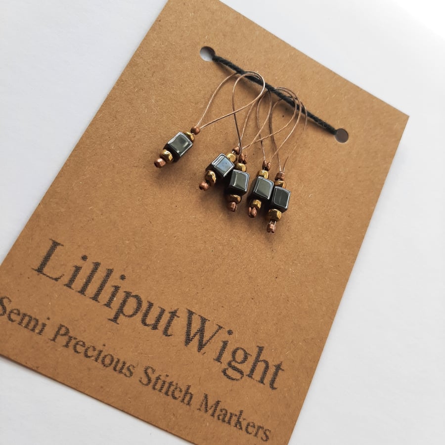 Five semi precious stone stitch markers