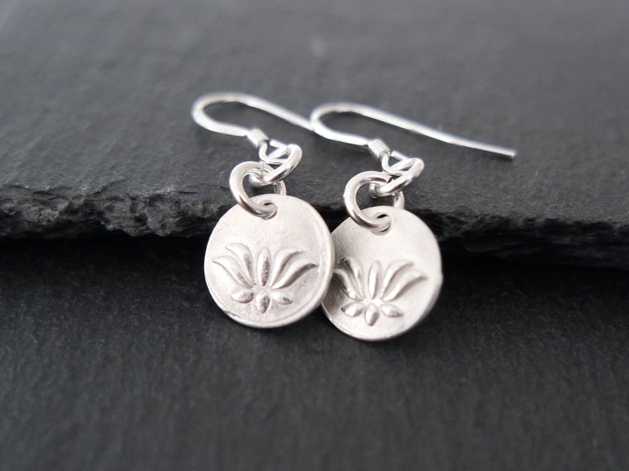 Lotus silver earrings flower pure silver clay sterling silver