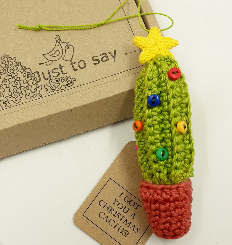 Crochet Christmas Cactus Decoration  - Alternative to a Greetings Card 
