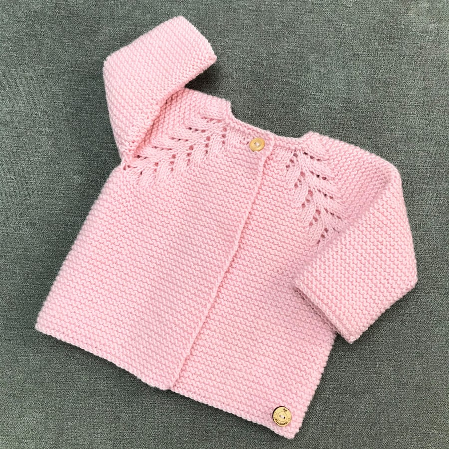 Hand knitted Pink Baby Coat to fit from 0 - 6 months