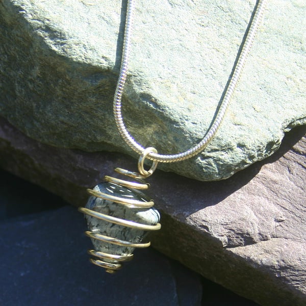 Sale 25% off Grey Jasper tumbled gemstone pendant.