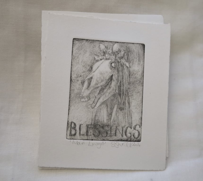 Mari Lwyd original drypoint etching 