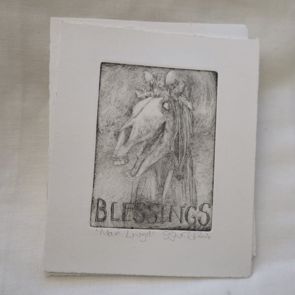 Mari Lwyd original drypoint etching 