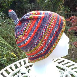 Handknit KNOTTY TOP Merino BEANIE Stripey Jacquard child teen adult small