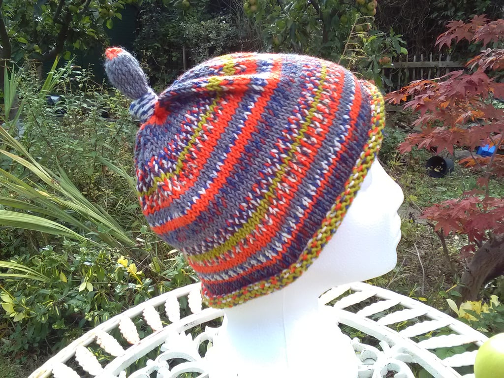 Handknit KNOTTY TOP Merino BEANIE Stripey Jacquard child teen adult small