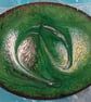 enamelled brooch - oval, scrolled white, gold and purple on green over clear - Image 3