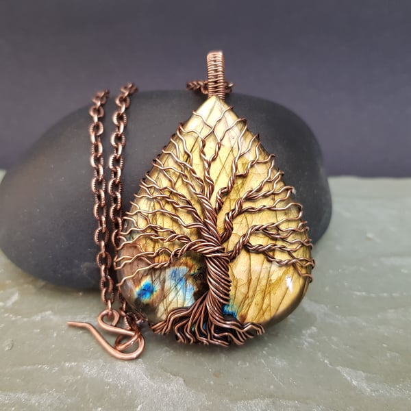 Wire Wrapped Golden Labradorite Tree of Life Pendant