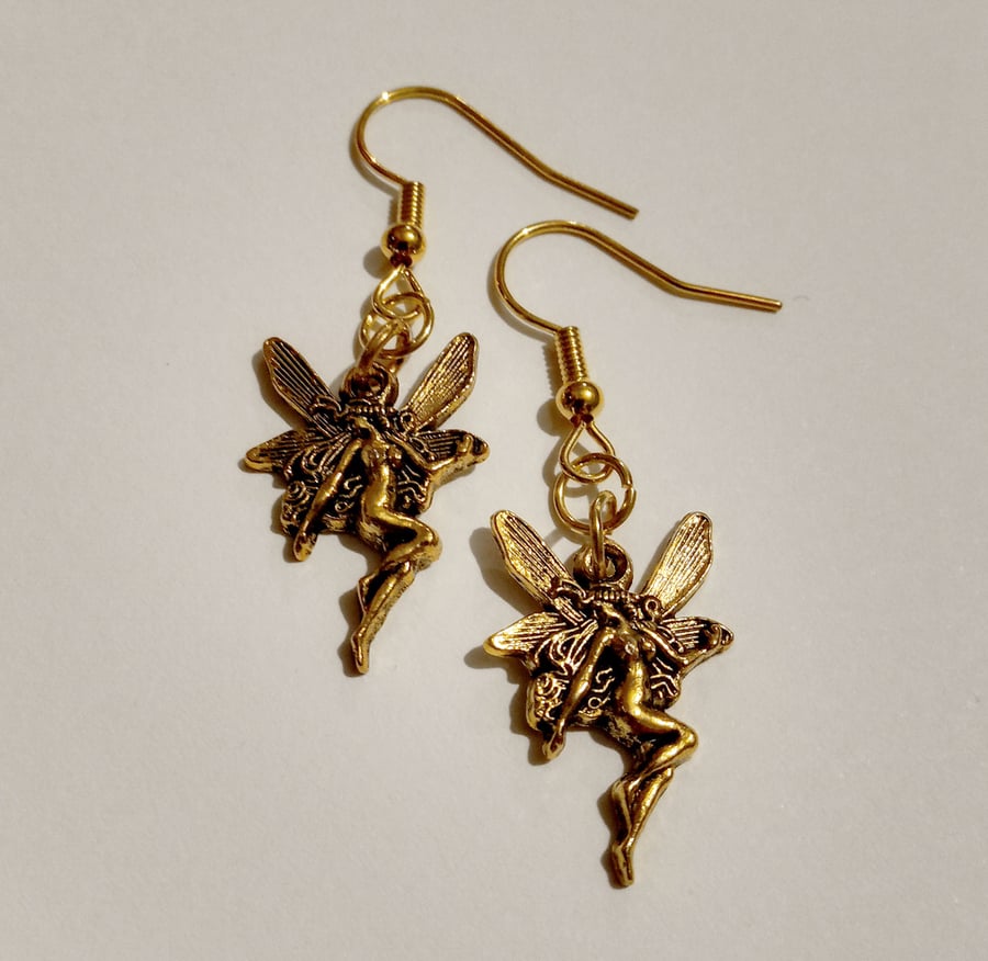 Gold Plate Fairy Pixie Drop Dangle Earrings