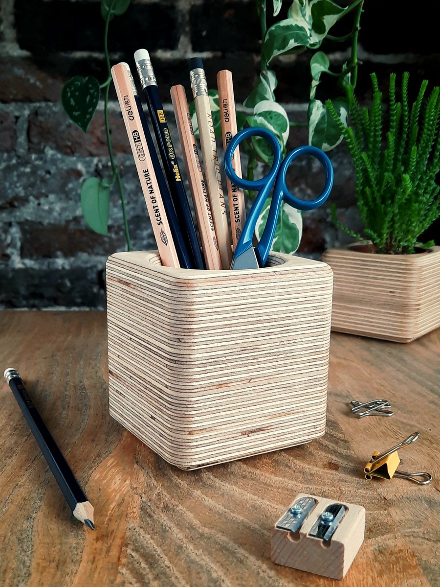 Pencil Brush Pot - Birch Ply - Contemporary Hygge Office Stationery