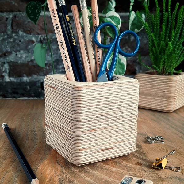 Pencil Brush Pot - Birch Ply - Contemporary Hygge Office Stationery