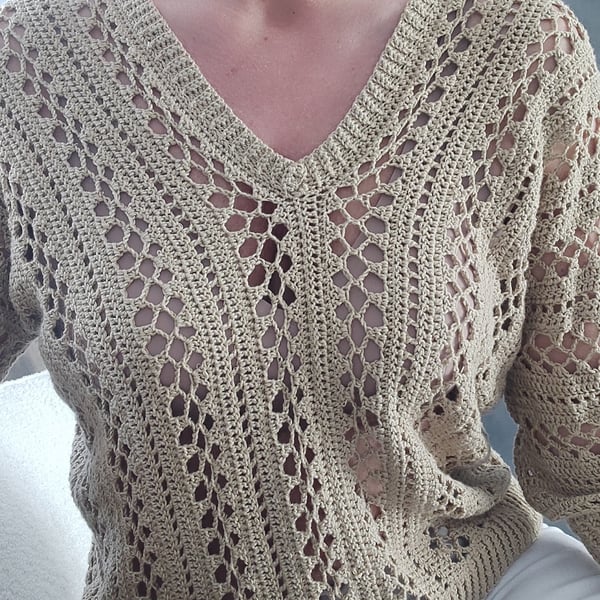Handmade crochet openwork stitch viscose jumper Size M