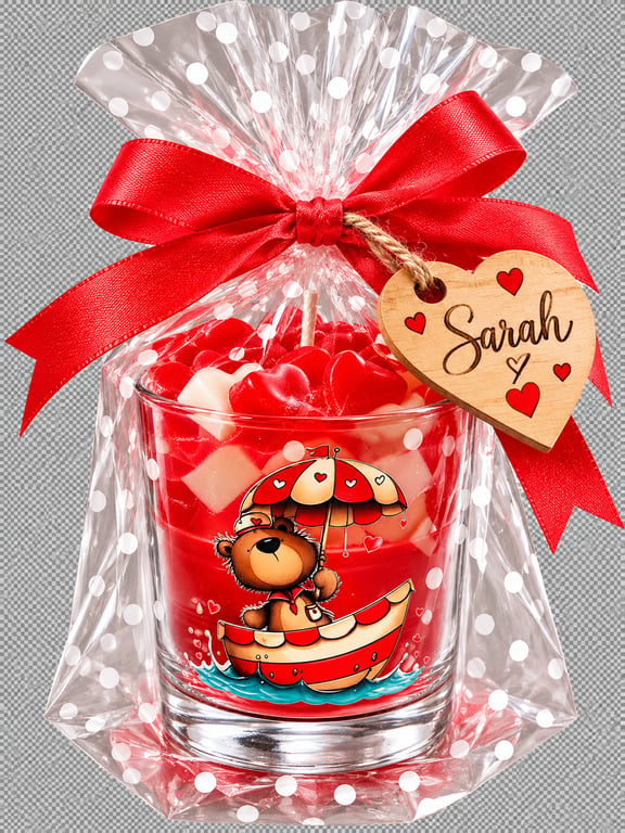  Romantic Teddy Bear Heart Candle Gift – Personalised Wooden Gift Tag – Valentin