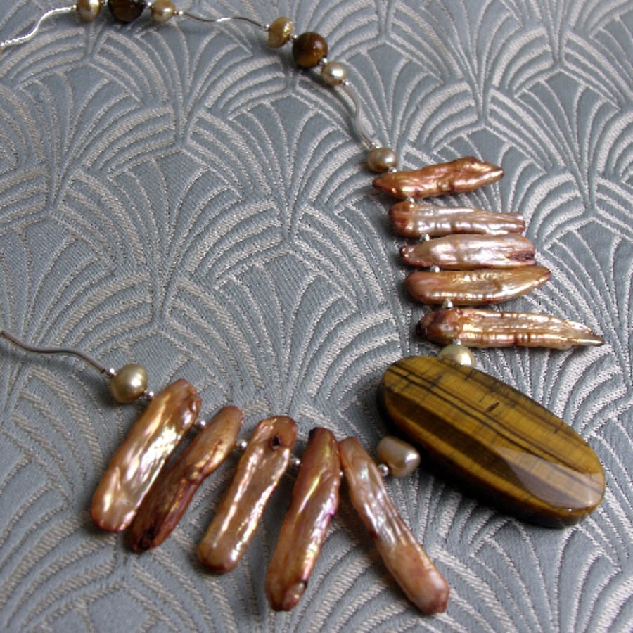 Tigers Eye Necklace, Handmade Semi-precious Stone Necklace CC63