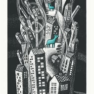 Donkeys In The City A3 two-colour screen-print