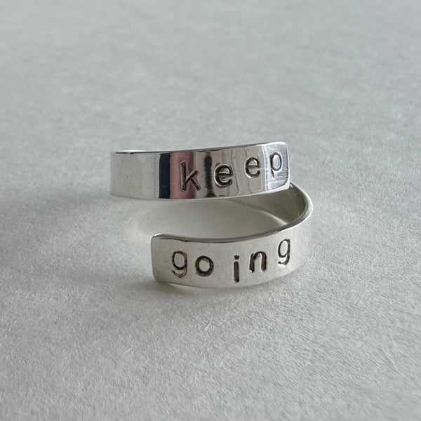 Sterling silver ‘keep f—king going’ wrap ring 