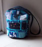Textile handbag, patchwork and applique, in blue and turquoise - Image 1