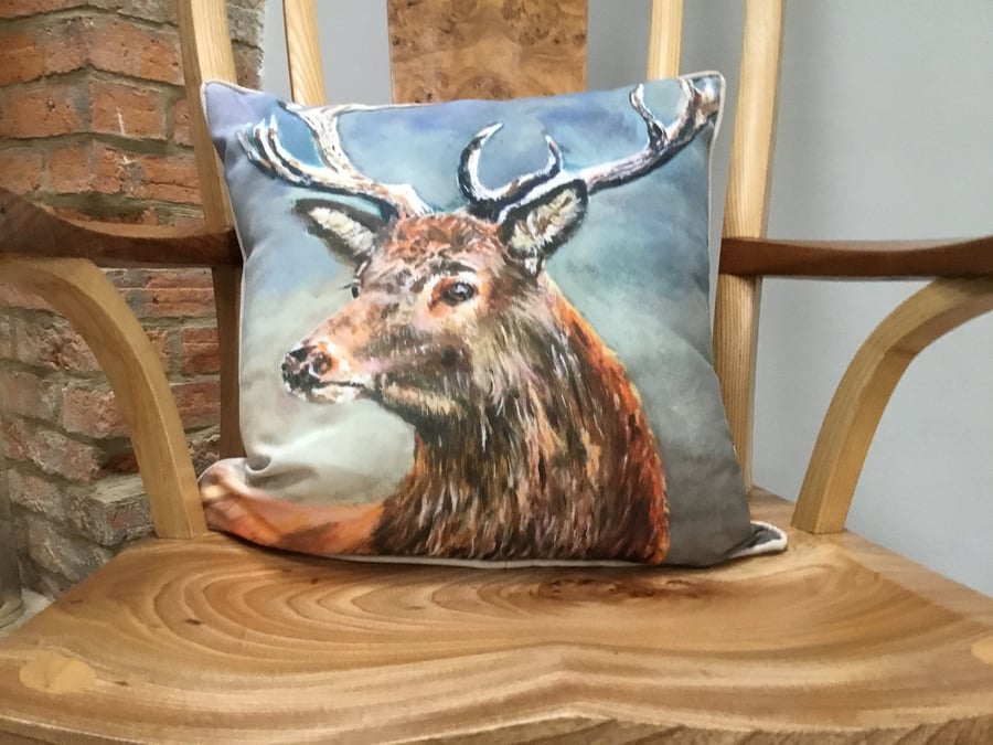 Lovely stag cushion from a painting by UK artist Janet Bird