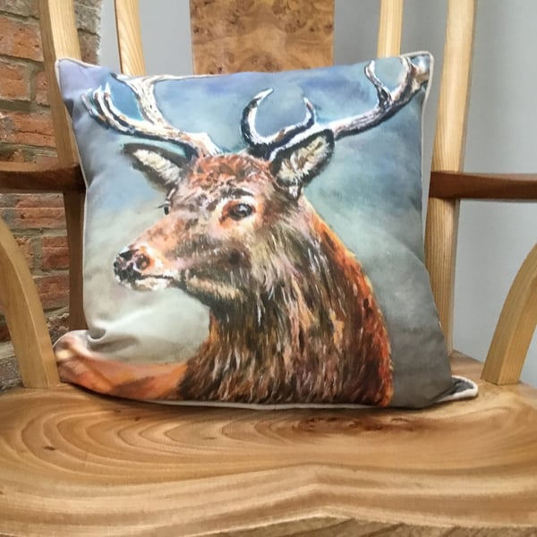 Lovely stag cushion from a painting by UK artist Janet Bird