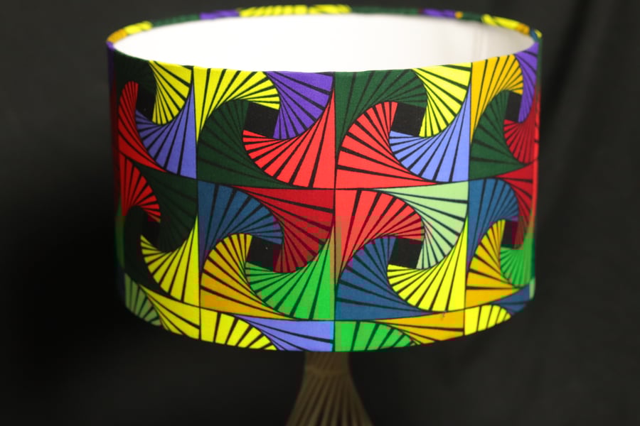 Red blocks patterns African print inspired fabric drum lampshade