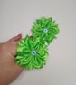 Cute Green Flower Hair Bun, Crystal Centre Satin Bows, Birthday Gift for Girl - Image 8