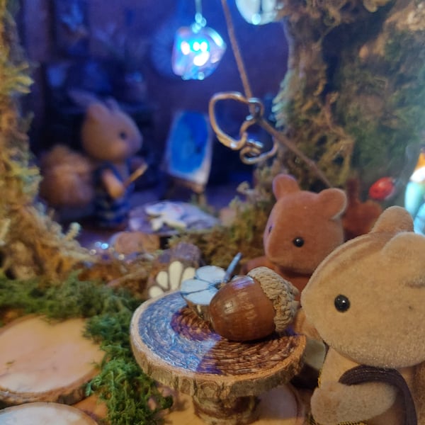 Small fairy house, squirrel house, magical house, fairy lights, red squirel