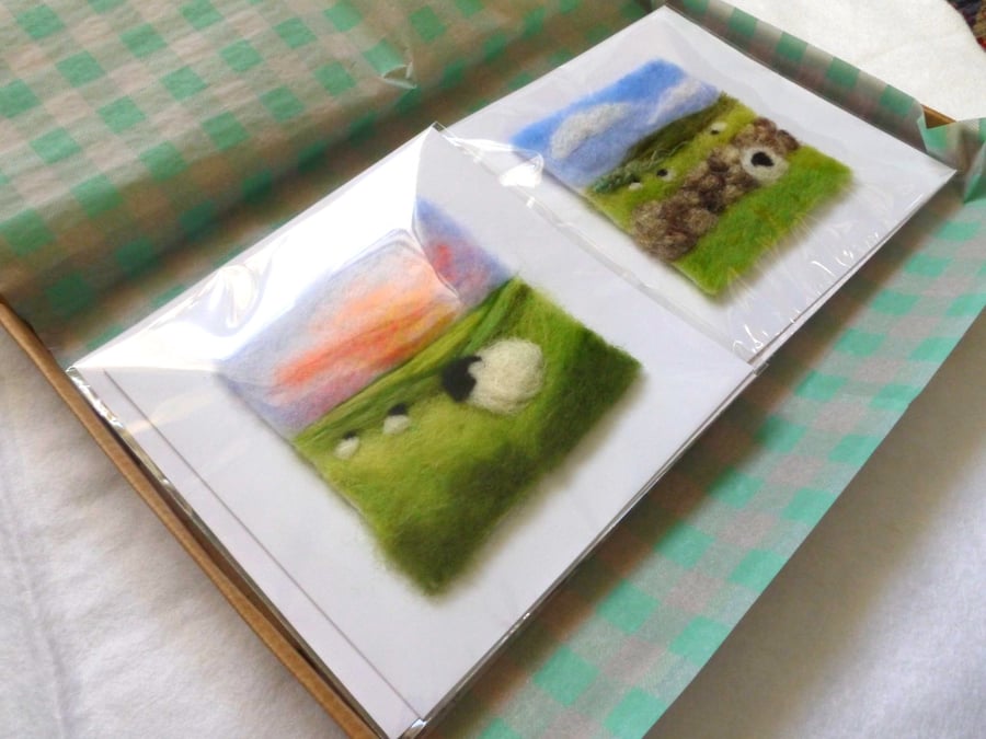 Set of 4 needle felted Countryside sheep greetings cards Collection