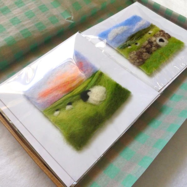 Set of 4 needle felted Countryside sheep greetings cards Collection