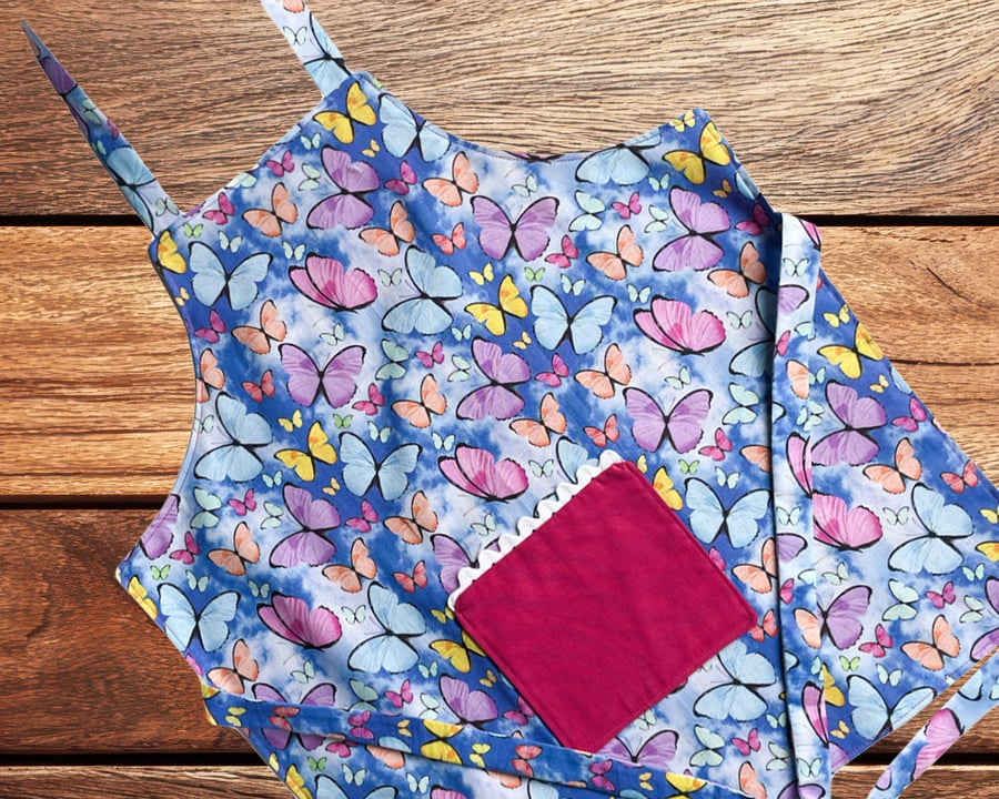 Handmade Children's Apron, Small Apron, Coloured Butterfly Design 3-5 yrs-CAPR17