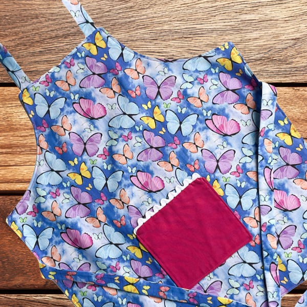 Handmade Children's Apron, Small Apron, Coloured Butterfly Design 3-5 yrs-CAPR17