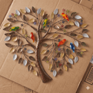 Heart Shaped Tree of Life Metal Wall Art, 60cm Bird Flower Sculpture Decor