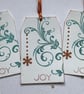 CHRISTMAS GIFT TAGS  ( set of 3) Snowflake. Flourish . Copper ,teal . Joy. - Image 5