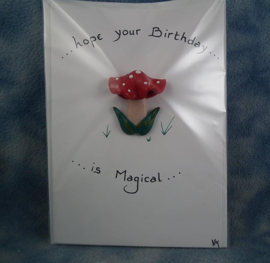 Spring Sale ... Handcrafted toadstool card by Ann Galvin A5 5"x7"