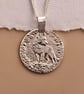 Wolf Engraved Sterling Silver Coin Necklace