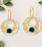 Donut Resin Flower Earrings – Blue Bloom & Gold Leaf Botanical Dangle Earrings 