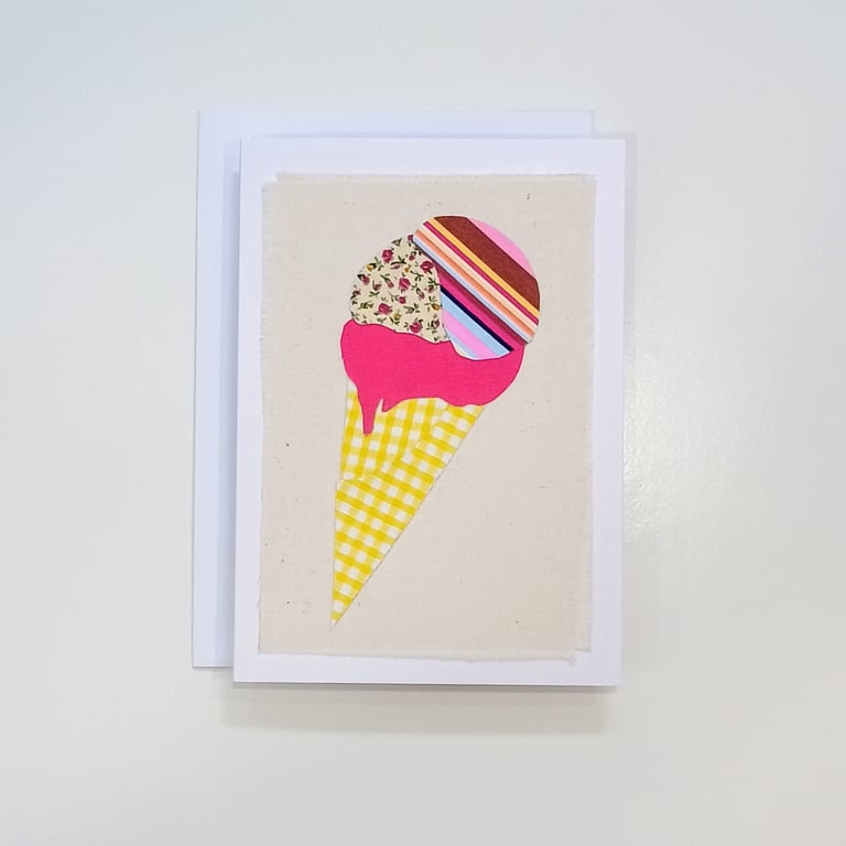 Ice Cream Fabric Greetings Card - Blank Card - Birthday Card