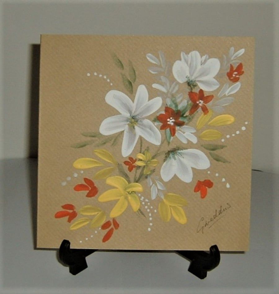 hand painted all occasion floral flower greetings card ( ref F 796)