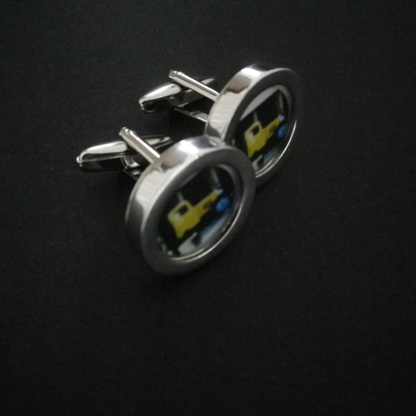 YellowTruck cufflinks, free shipping, gift wrapped, great image, Ref 1234