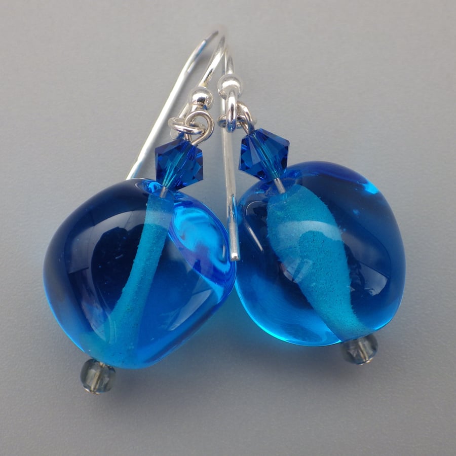 Bright blue UK lampwork glass bead earrings