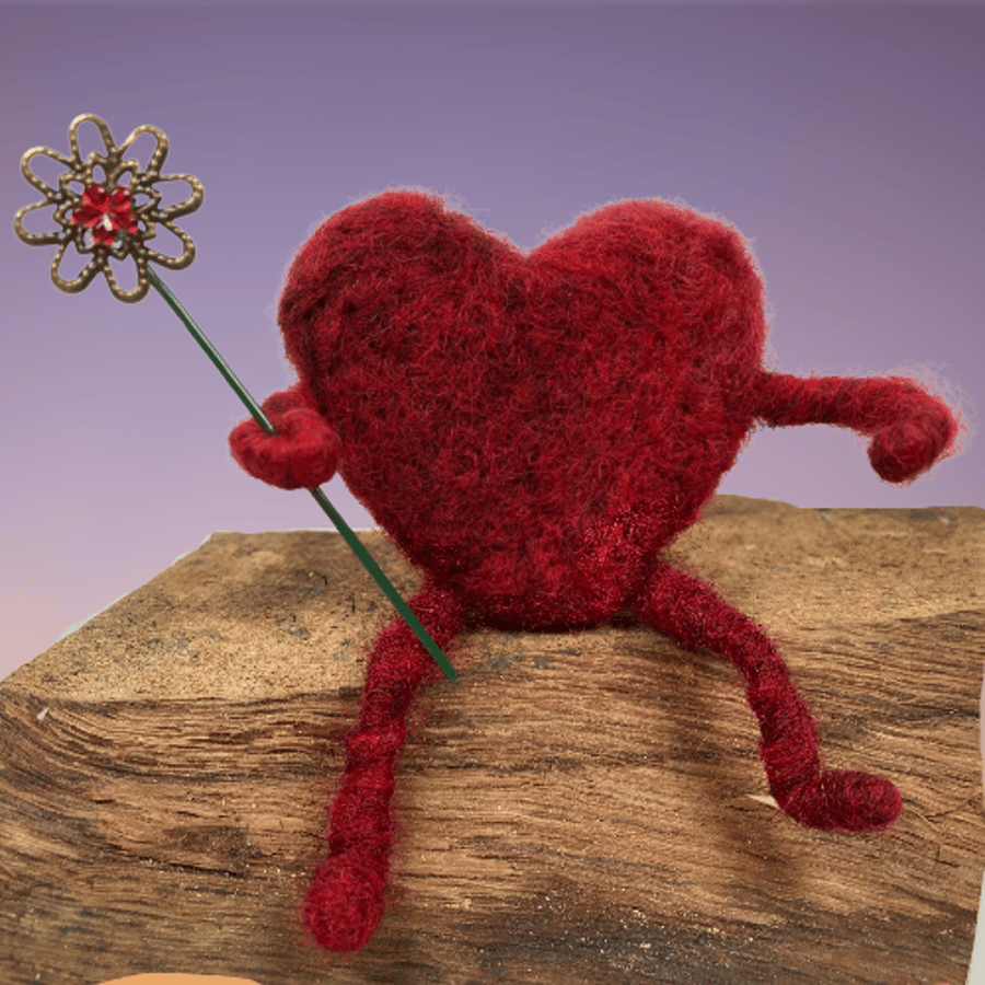 Red needle felted heart hug