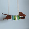 Walnut Dog in Jumper Necklace - Sterling Silver Chain