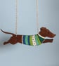 Walnut Dog in Jumper Necklace - Sterling Silver Chain