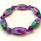 Beaded Bracelet in Pink, Lilac and Green