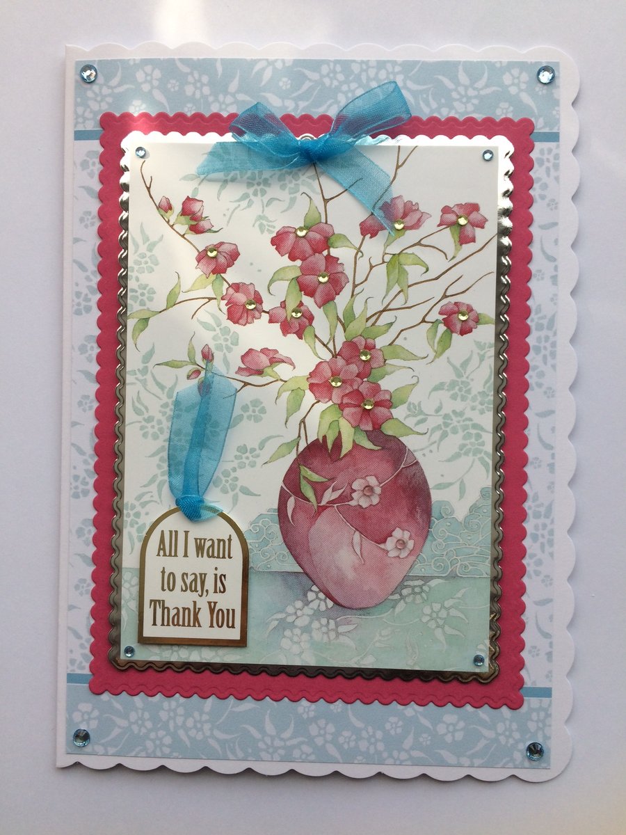 3D Luxury Handmade Card All I Want to Say Is Thank You Oriental Flowers