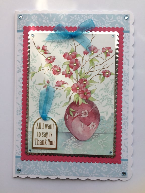 3D Luxury Handmade Card All I Want to Say Is Thank You Oriental Flowers